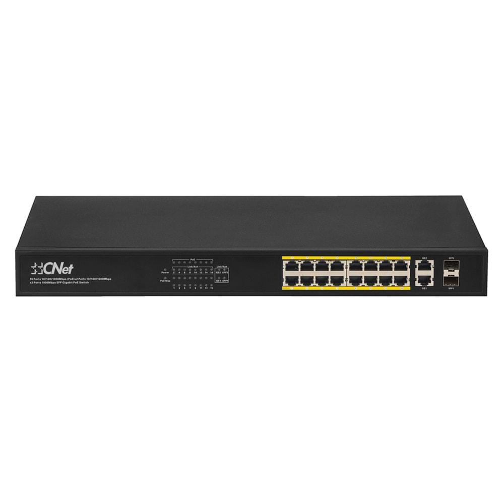 Cnet CGS1622SP 16+2+2 16 Port 10/100/1000 PoE, 2xRJ45, 2xSFP 250W PoE Gigabit Ethernet PoeSwitch