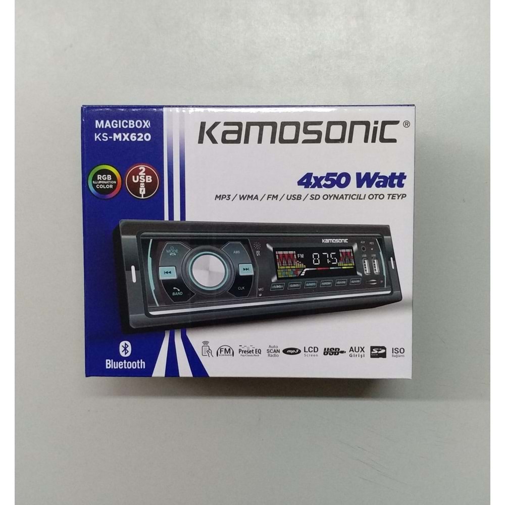 Kamosonic KS-MX620 4x50 Watt Bluetooth+Mp3+Wma+Fm+Usb+Sd Oynatıcılı Oto Teyp