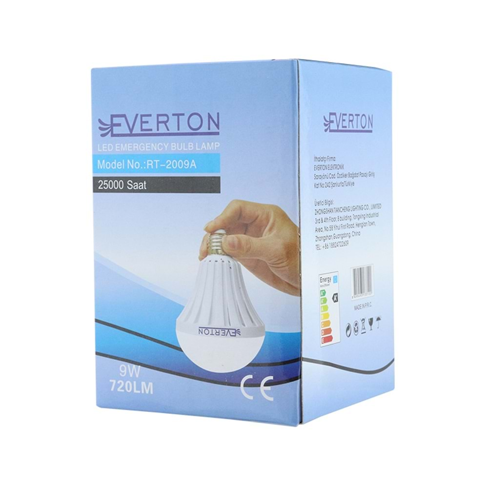 Everton RT-2009A 9 Watt E27 220 Volt 6500K Şarjlı Beyaz Ampul Led