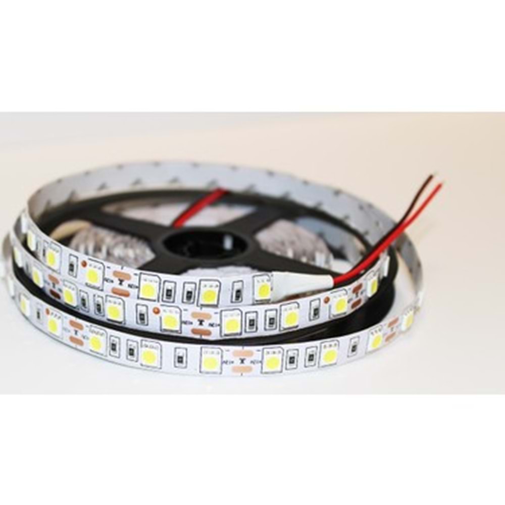 12 Volt 5050 Beyaz 3 Çip 60 Led Silikonsuz İç Mekan Şerit Led - 5 Metre