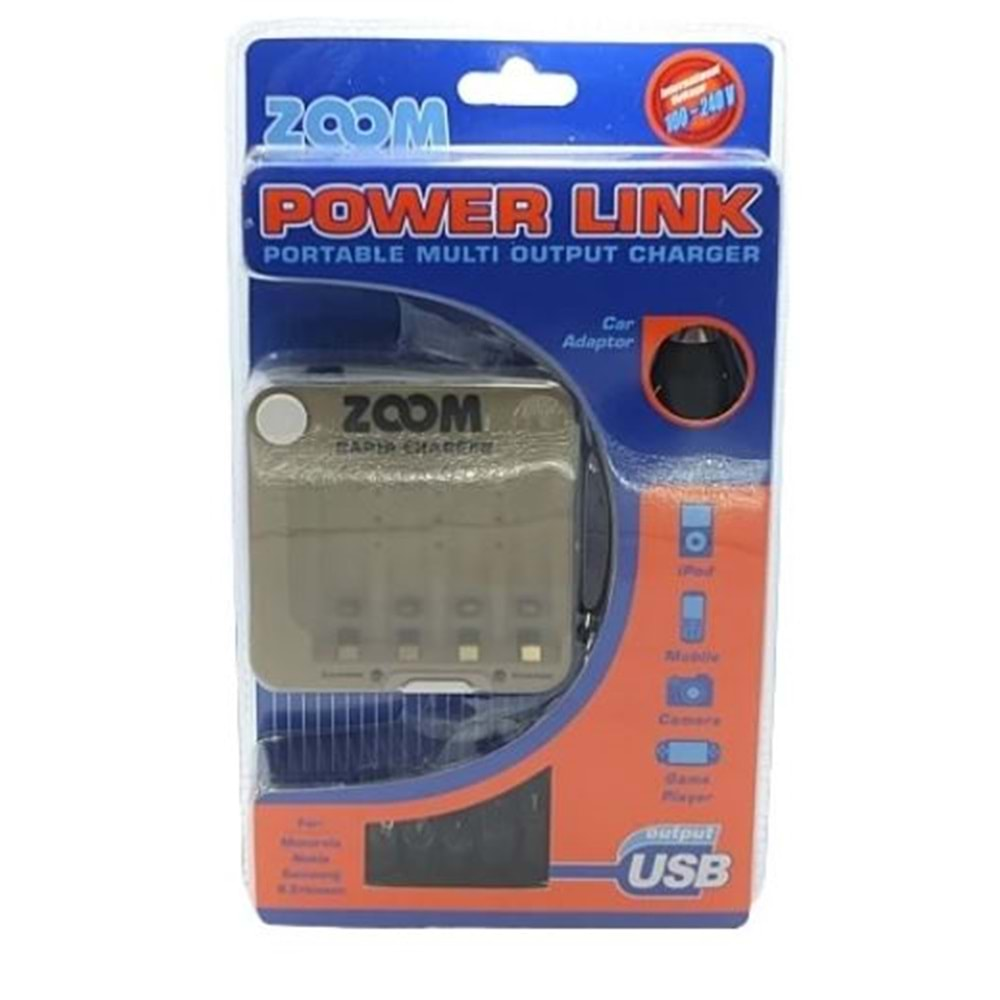 Zoom C-514 4 Çıkışlı Usb Hızlı Pil Şarj Cihazı Adaptörlü