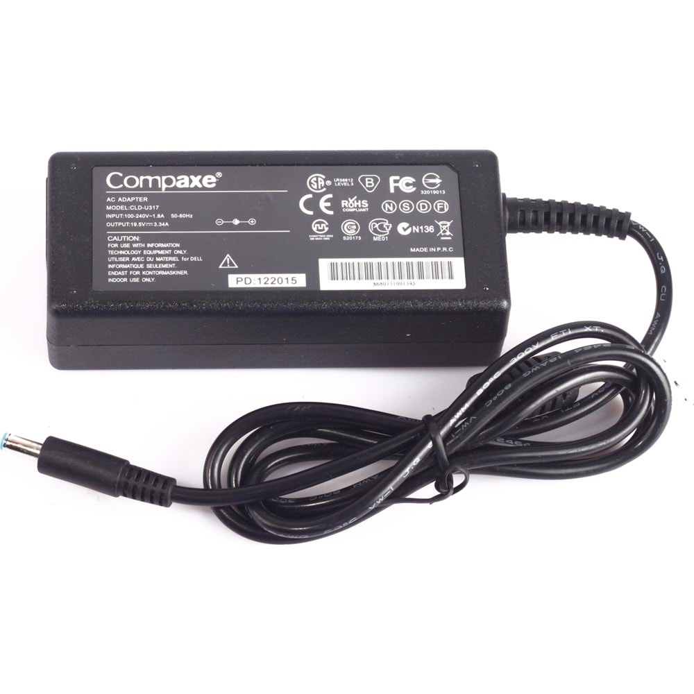Compaxe CLD-U317 Dell 19.5 Volt 3.34 Amper 4.5mm x 3.0mm Notebook Adaptör