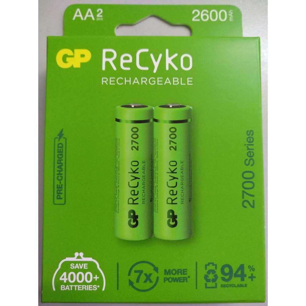 Gp Reycko 2600 mAh Şarjlı Kalem Pil 2 Li Paket Halinde