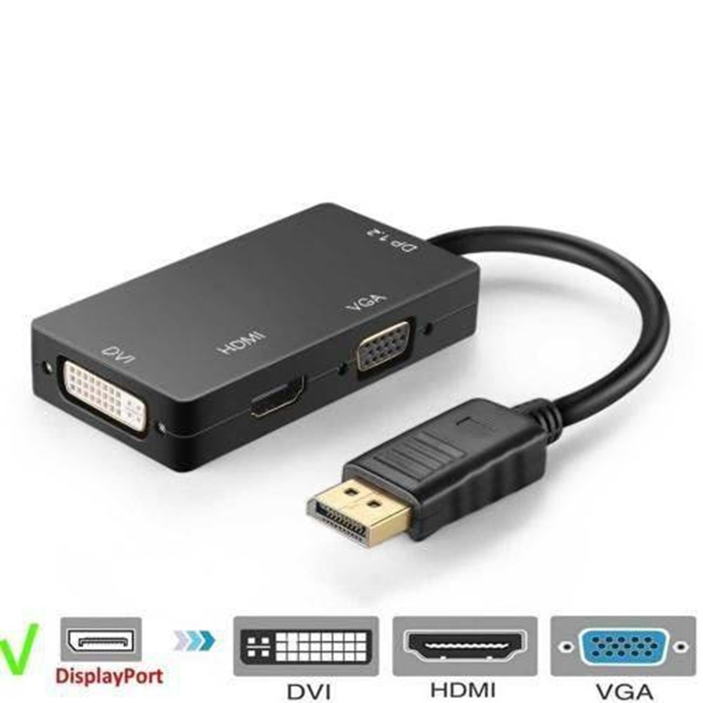 Displayport to Hdmi Vga Dvi Çevirici Dönüştürücü Adaptör