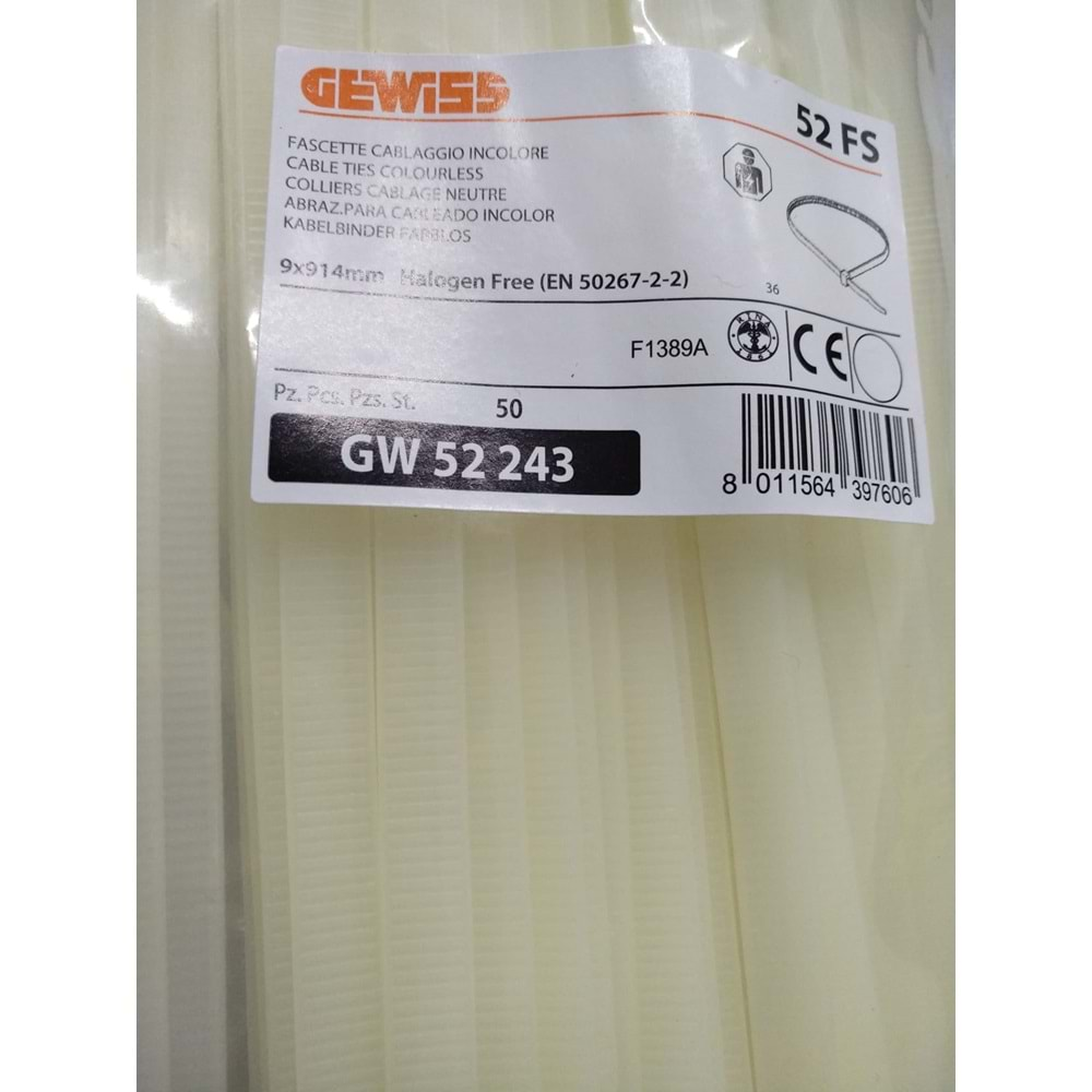 Gewiss GW-52243 9X914mm Halegon Free Kablo Bağı Beyaz - 50 Li Paket Halinde