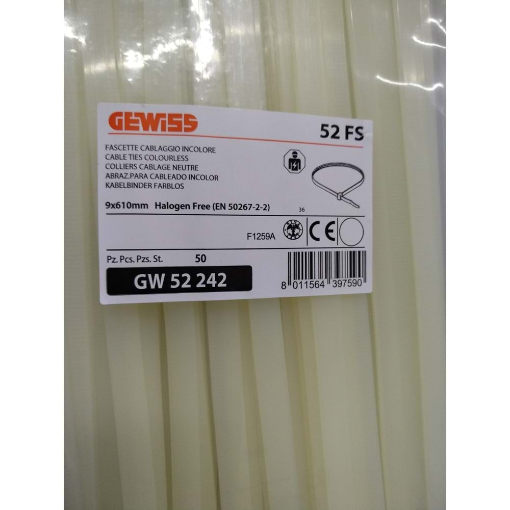 Gewiss GW-52242 9X610mm Halegon Free Kablo Bağı Beyaz - 50 Li Paket Halinde