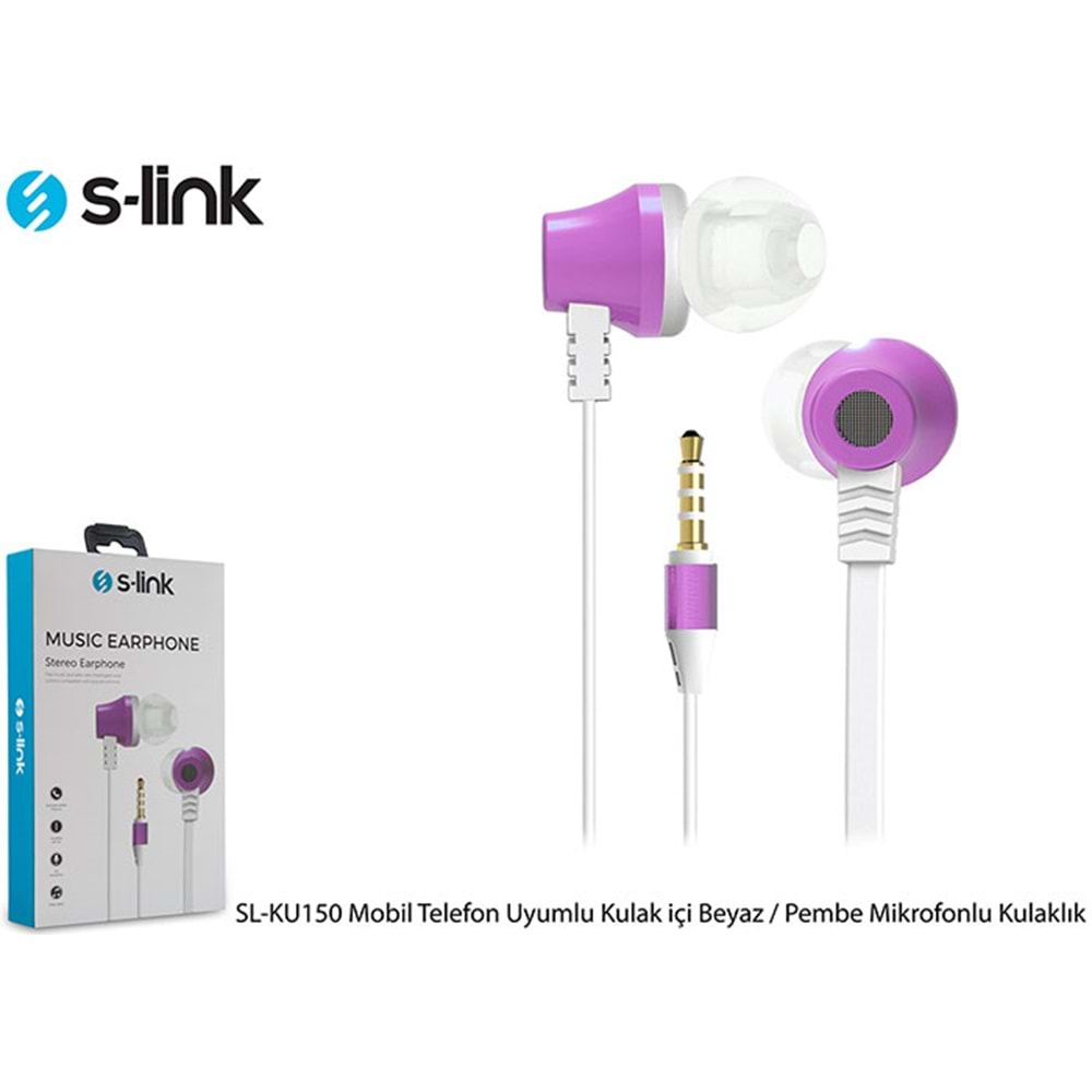 S-link SL-KU150 Mobil Telefon Uyumlu Taşıma Çantalı Kulak içi Beyaz/Pembe Mikrofonlu Kulaklık