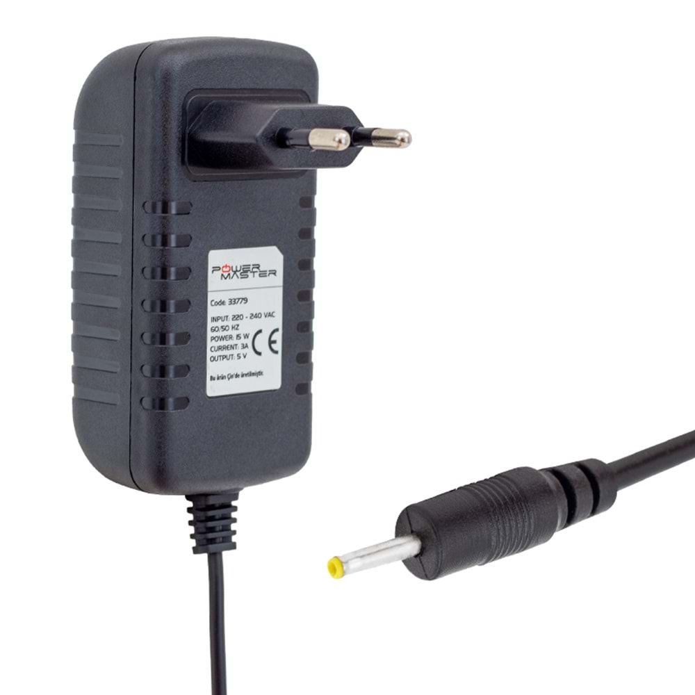 Powermaster PM-33779 5 Volt 3 Amper 2.5mm x 0.7mm Plastik Kasa Priz Tipi Adptör