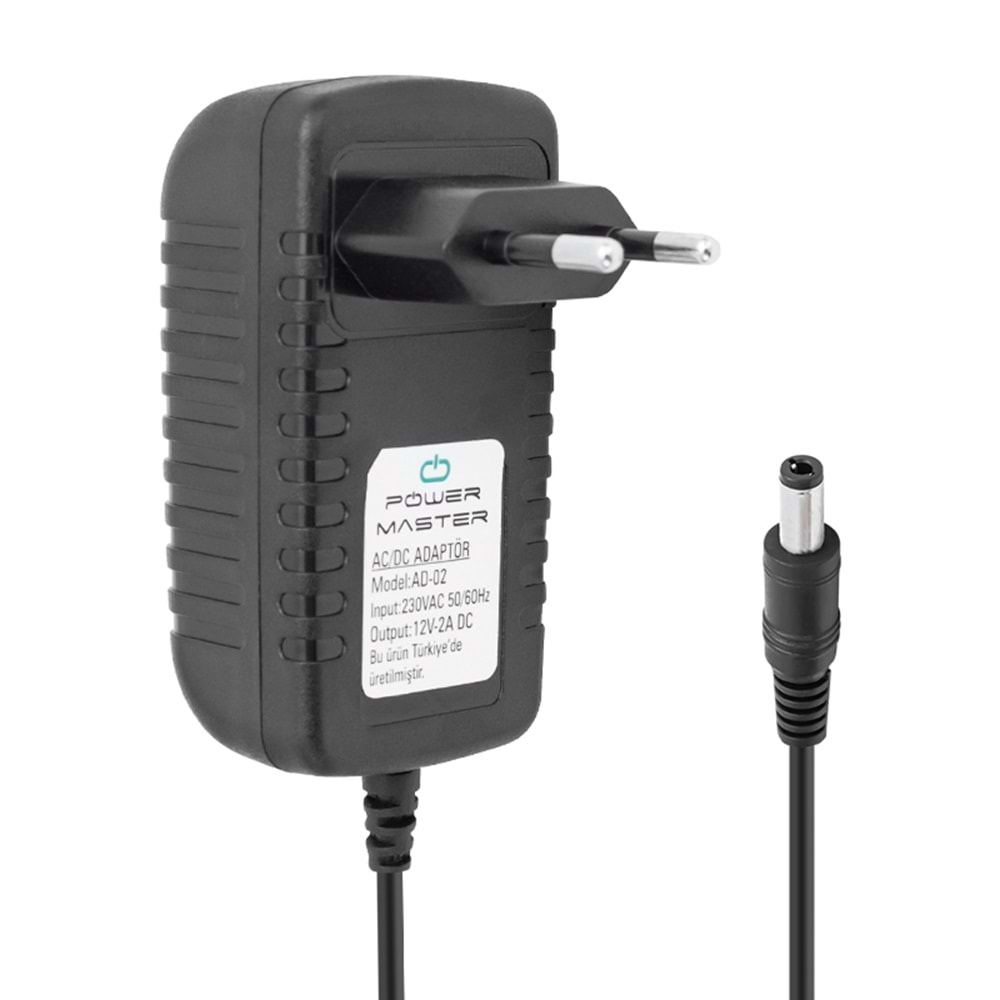 Powermaster PM-4531 12 Volt 2 Amper 5.5mm x 2.5mm Plastik Kasa Priz Tipi Adaptör