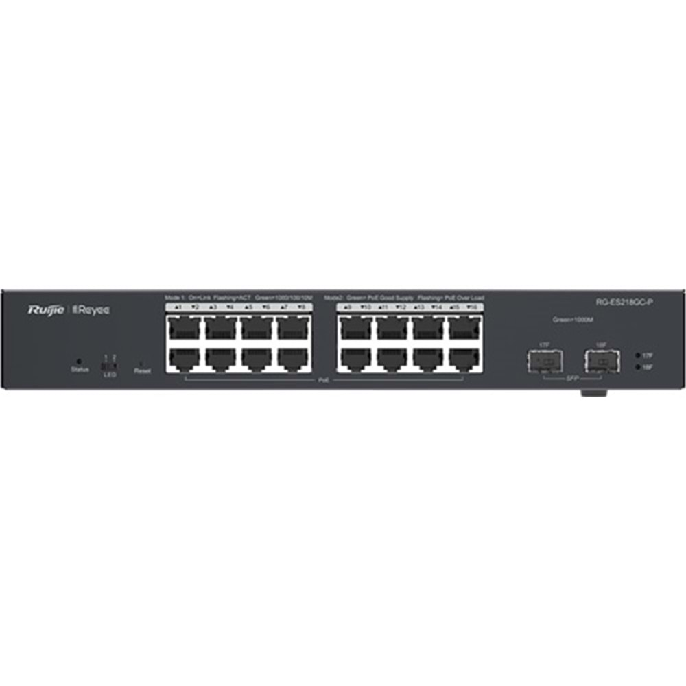 Ruijie Reyee RG-ES218GC-P16+1+2 16 Portlu 10/100/1000 Gigabit Yönetilebilir Switch 2 SFP+16 Port Poe