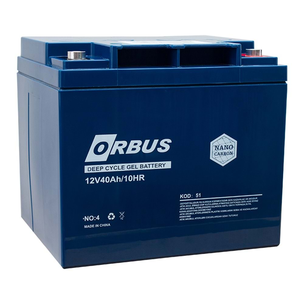 Orbus 17636 12 Volt 40 Amper 197x165x170mm Jel Tipi Carbon Solar Akü