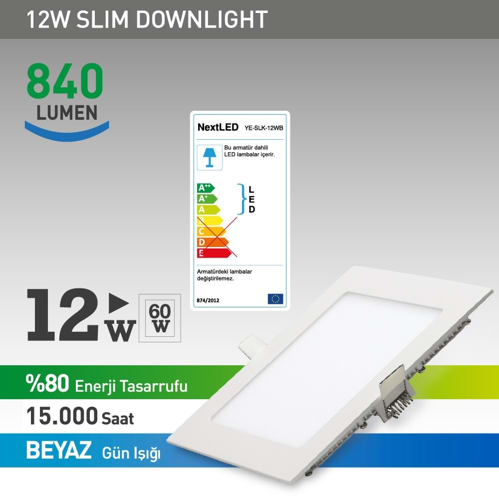 NextLed YE-SLK-12WB 12W Kare Beyaz Sıva Altı Spod Led