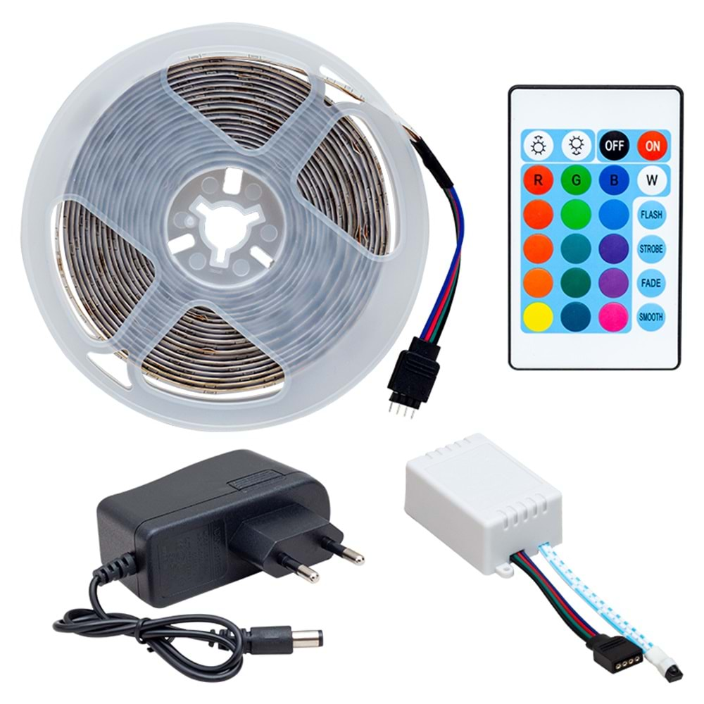 Powermaster PM-9383 Silikonsuz 5 Metre RGB Şerit Led Animasyon Devreli+Adaptör