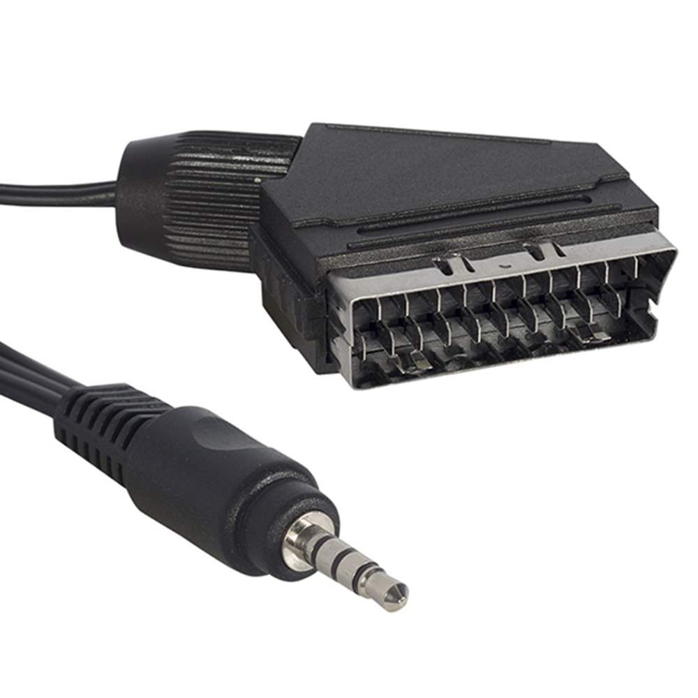 Powermaster 14979 Uydu Alıcısı AV Kablo 3.5 mm Stereo Erkek-Scart Kablo 1.2 Metre Kısa Jack (Tivibu İçin)