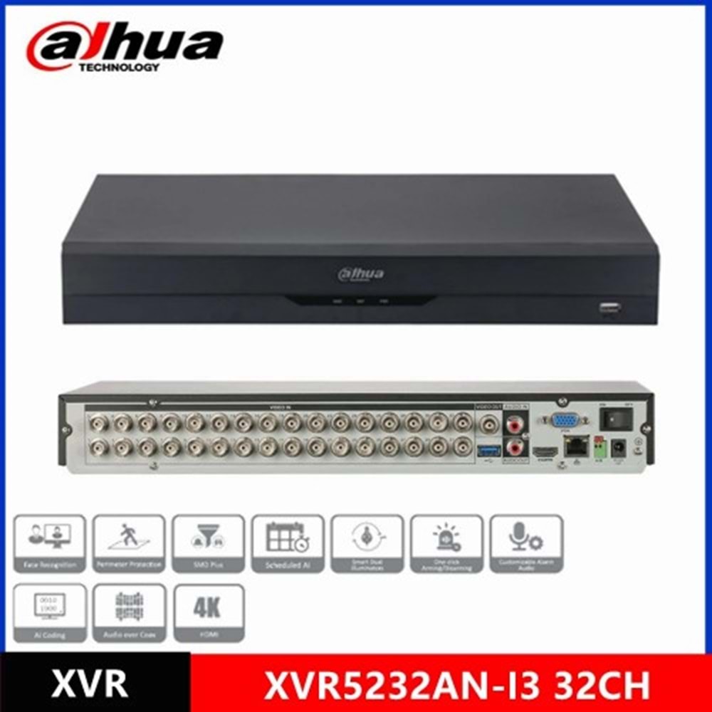 Dahua XVR5232AN-13 5MP+ H265+ 32 Kanal Video+ 2HDD+ 5in1 Dvr Cihazı