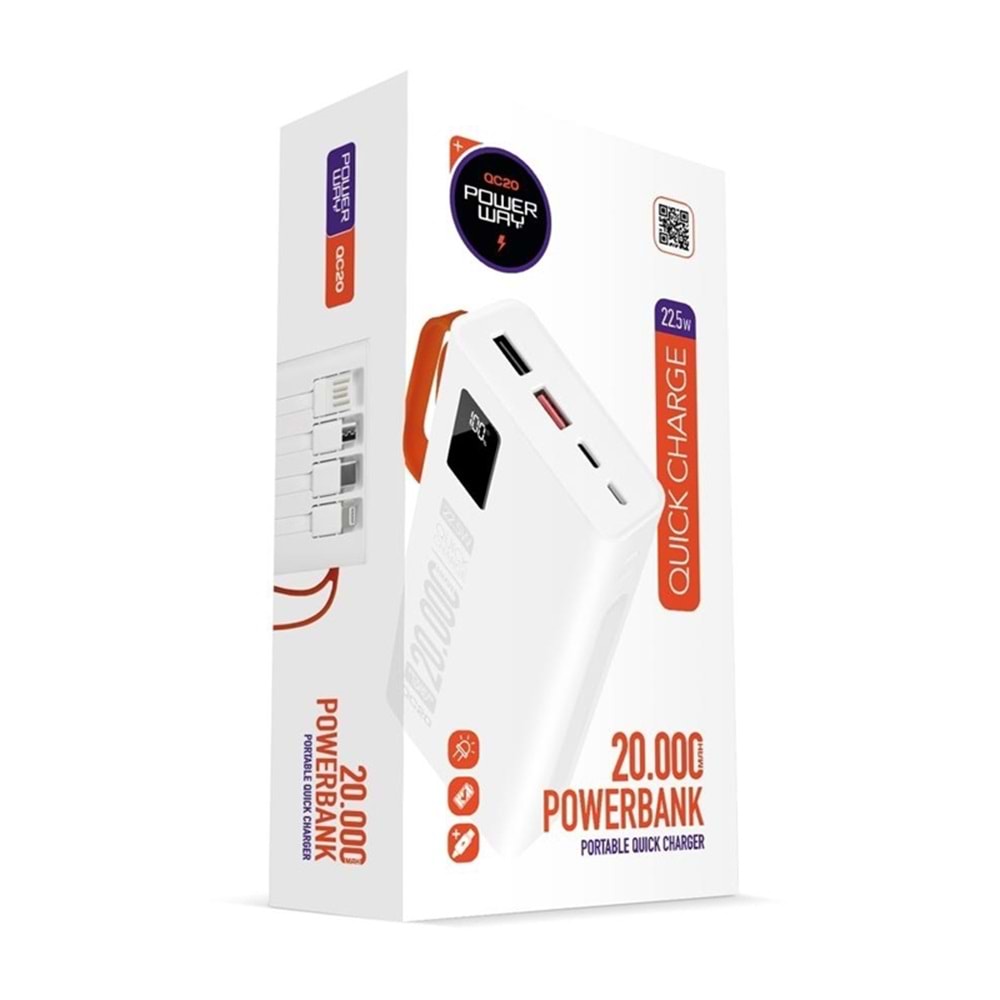 Powerway 17248 QC20 20000 mAh Çift Usb Dijital Ekran Powerbank