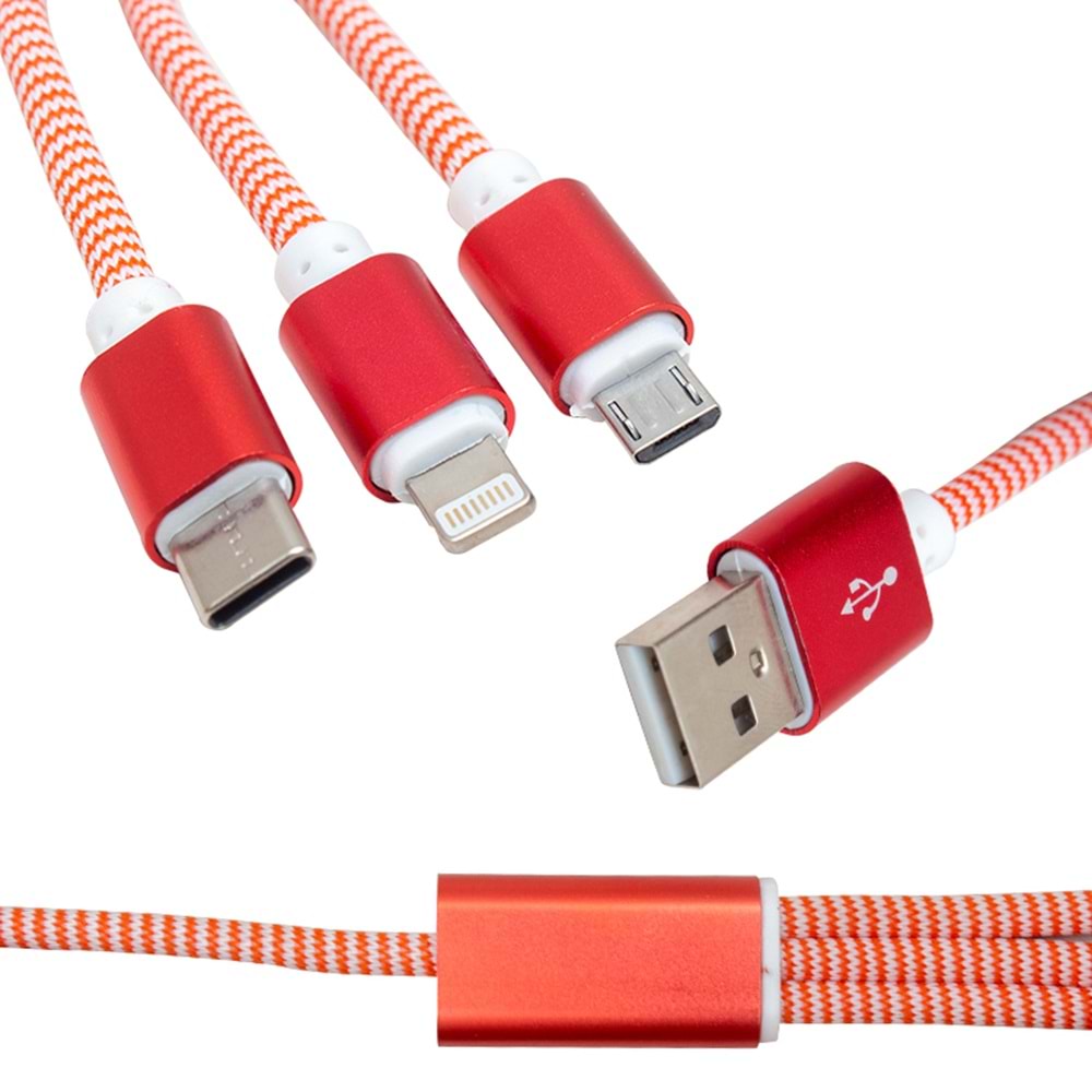 Powermaster 2368 2.1A Micro/Type-C/Lightning 3IN1 USB Şarj ve Data Kablosu