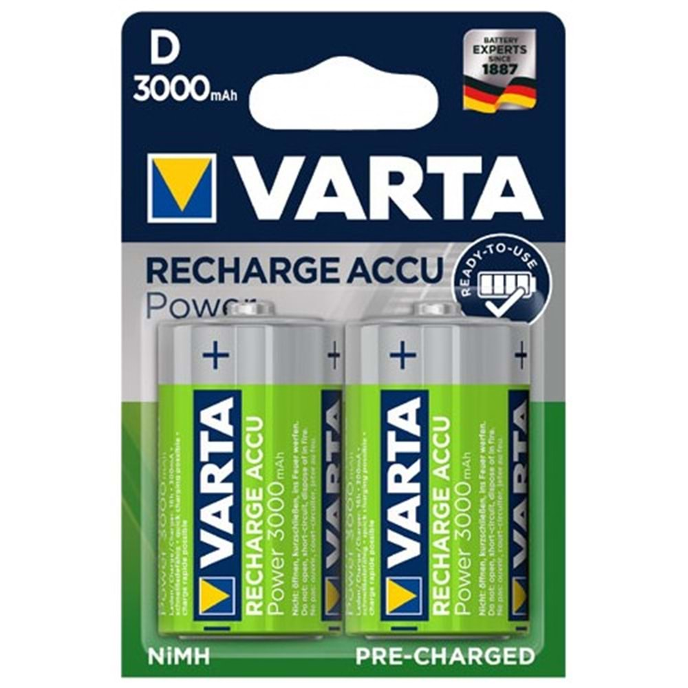 Varta 3000 Mah D Boy Şarj Edilebilir Pil 2 Li Paket Halinde