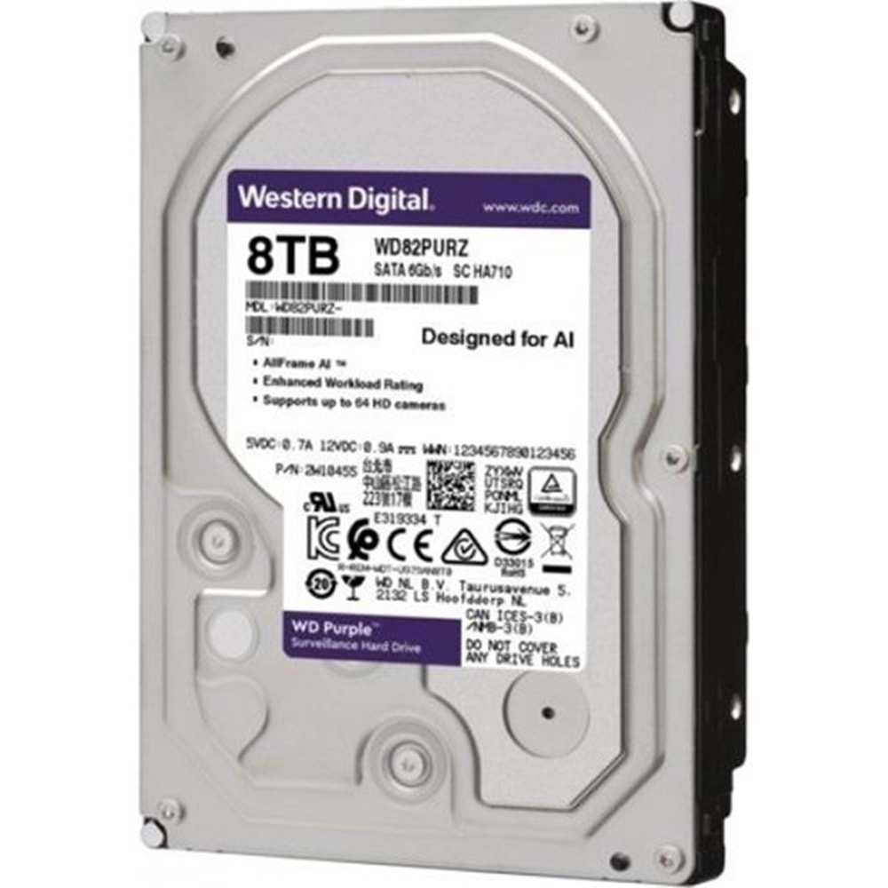 Western Digital Purple WD84PURZ 8 TB Sata 6GB-S 256 MB DV 7/24 Güvenlik Hdd
