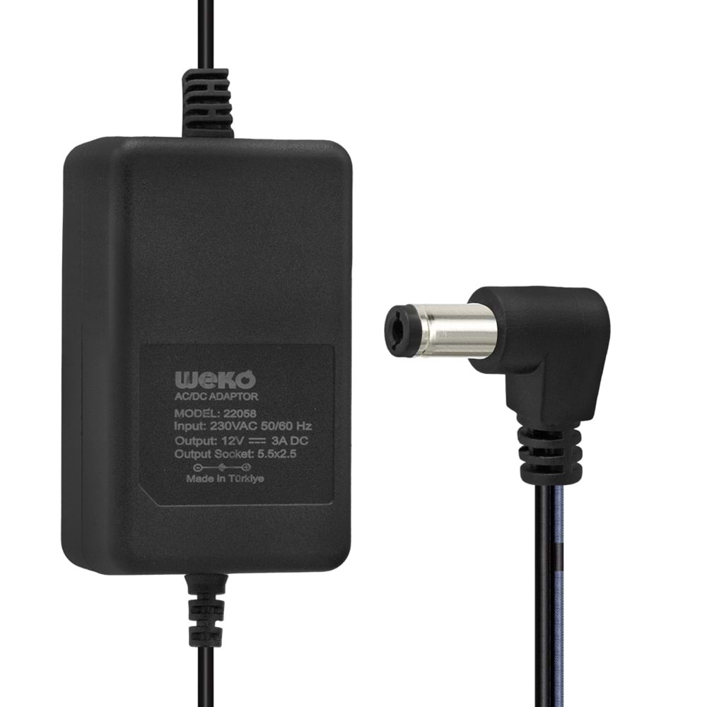 Weko 22058 12 Volt 3 Amper 38 Watt Plastik Kasa Masaüstü Adaptör (5.5x2.5 Uçlu)