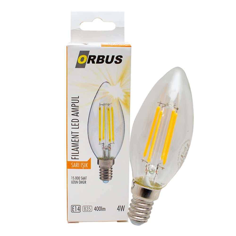 Orbus ORB-BC3 C37 4 Watt E14 400 LMN Sarı Filament Led Ampul