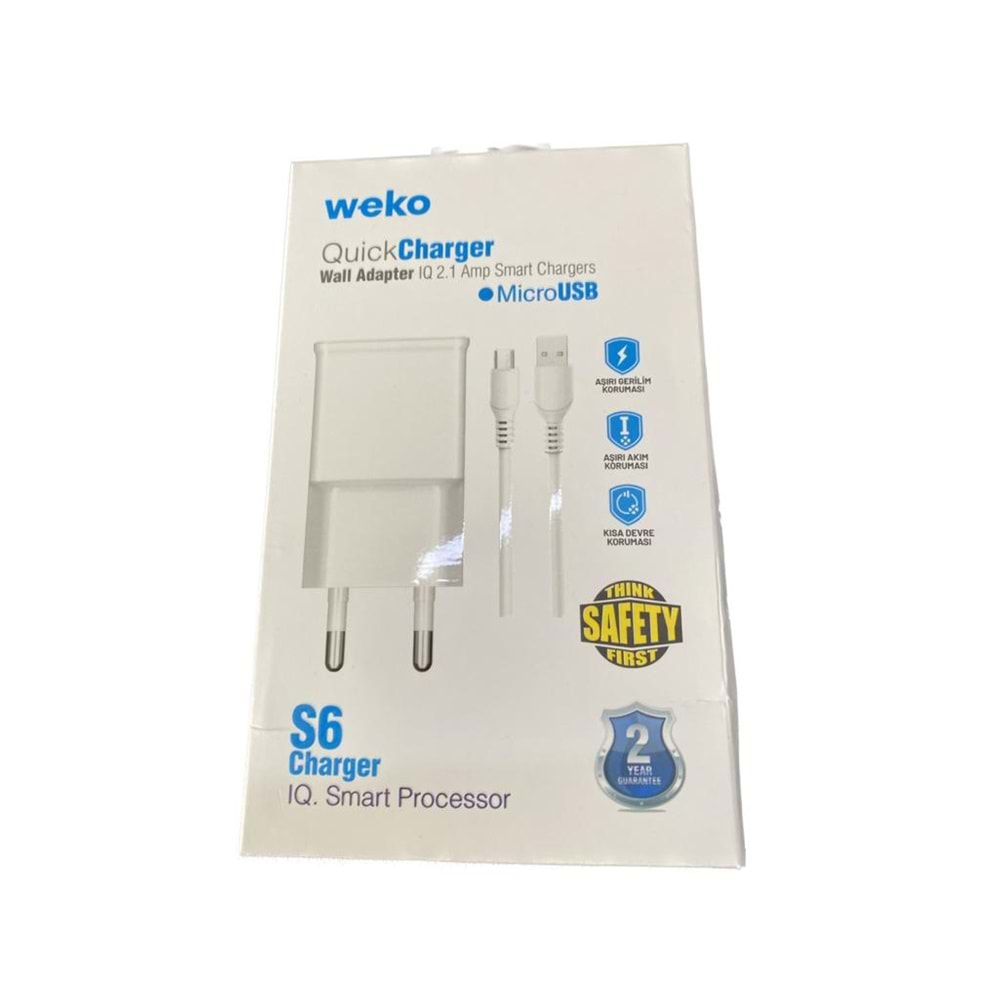 Weko WK-21436 S6 2.1 Amper Şarj Başlık Adaptörü + Micro USB Kablo