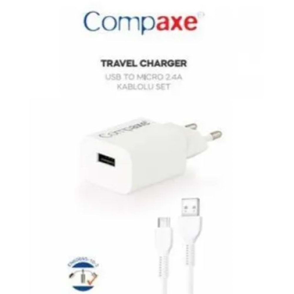 Compaxe CTA-521DUMB24 5V 2.1A 10W 1Metre Çift Usb 3.0 Ev Sarj+ Mikro Sarj Kablosu