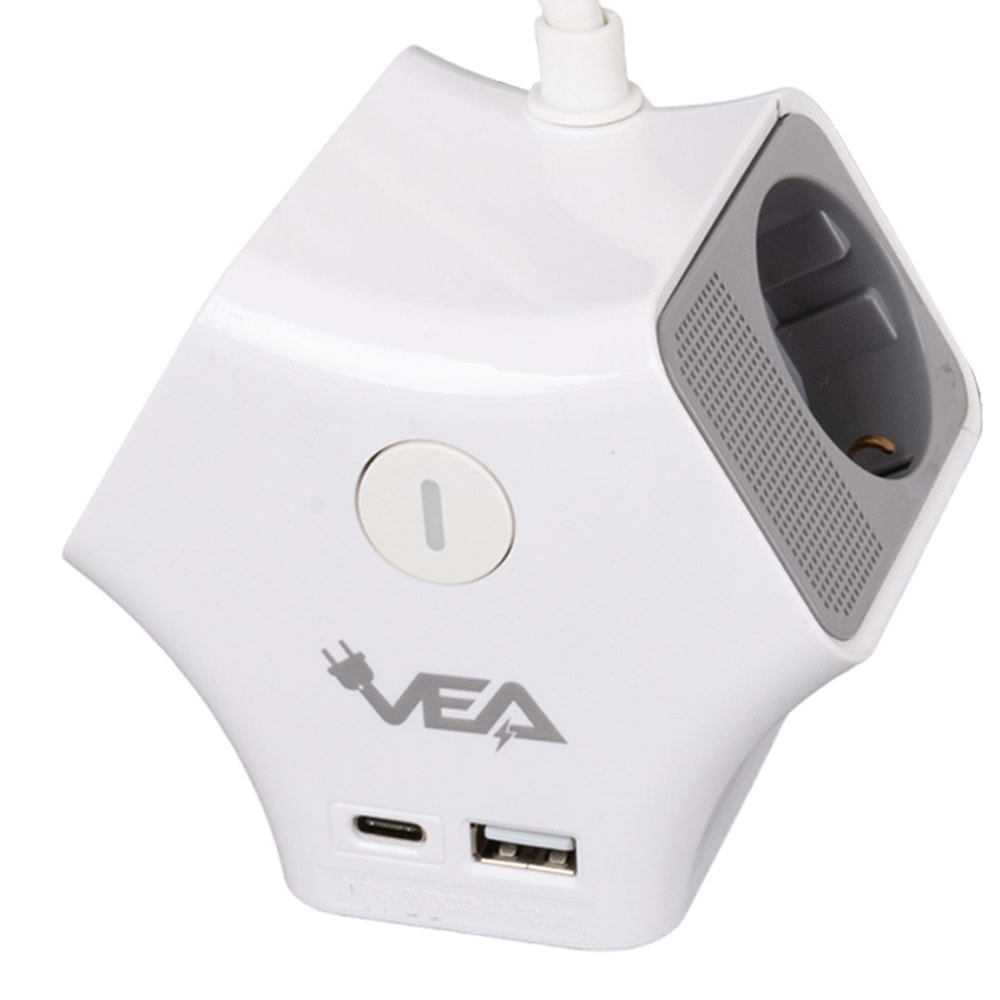 Vea VE-G903YC 3 Lü 1.5 Metre Usb +Type C Anahtarlı Grup Priz