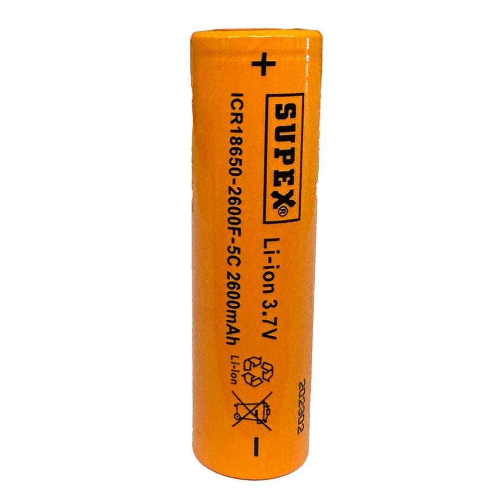 Supex SP18650-2600F-5C 3.7 Volt 2600 mAh Düz Kafa Lityum Pil