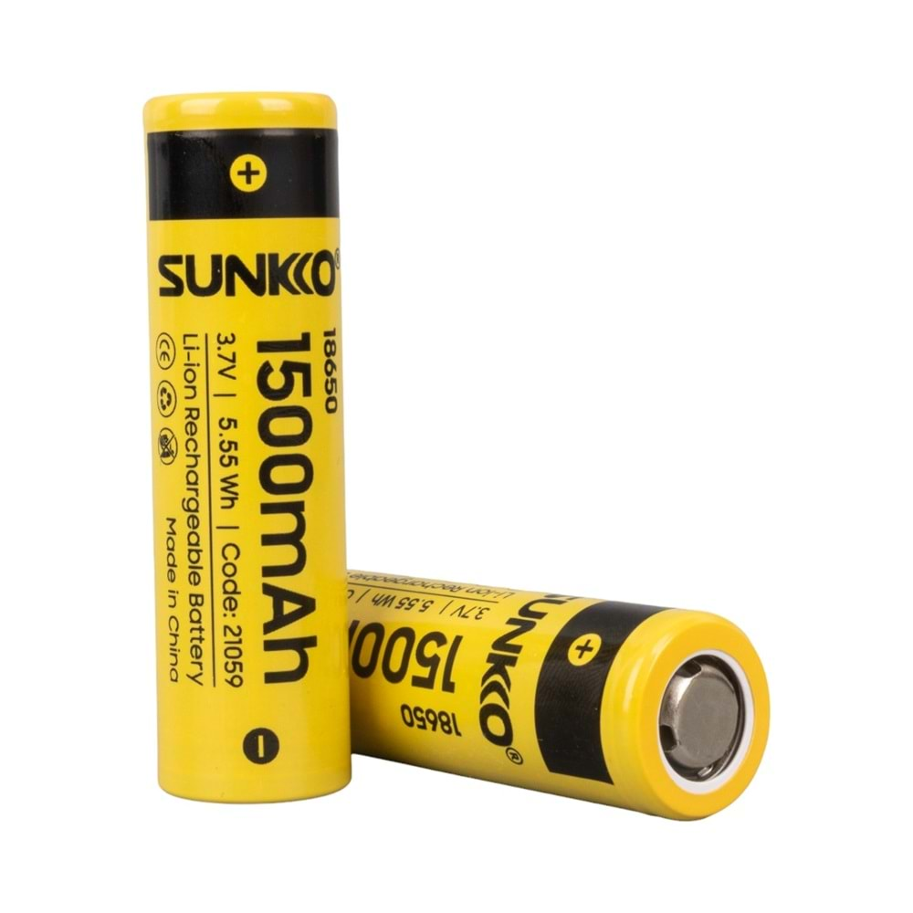 Sunkko 21059 3.7 Volt 1500 Mah 18650 Şarj Edilebilir Pil - 2 Li Paket Halinde