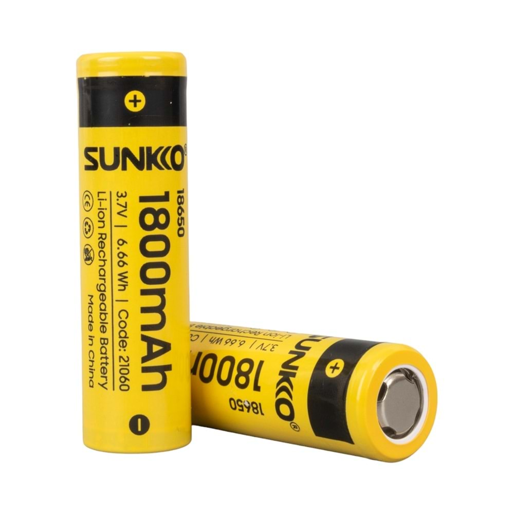 Sunkko 21060 3.7 Volt 1800 Mah 18650 Şarj Edilebilir Pil - 2 Li Paket Halinde