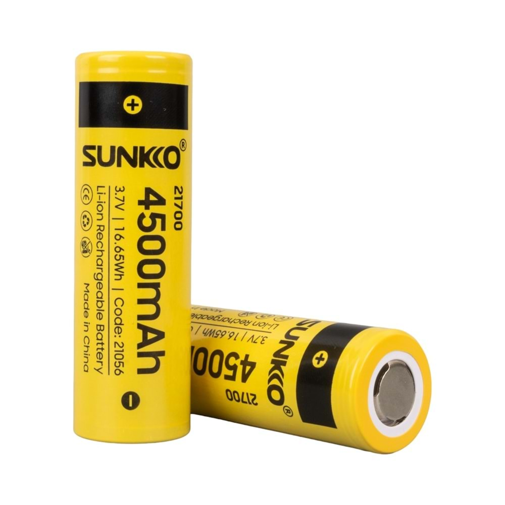 Sunkko 21056 3.7 Volt 4500 Mah 21700 Şarj Edilebilir Pil - 2 Li Paket Halinde