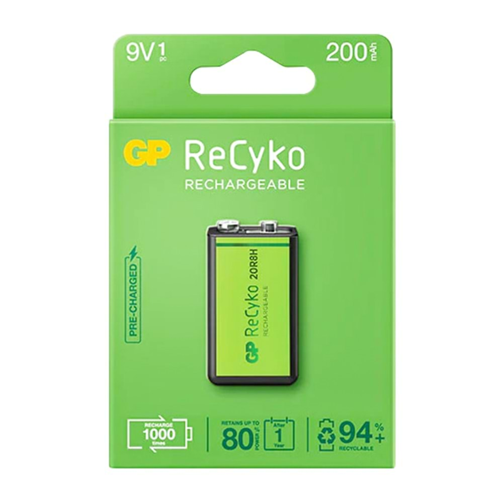 GP Reycko 9 VOLT - 200 MAH NI-MH Şarjlı Pil GP20R8H-2E1-(GPRHV208R075)