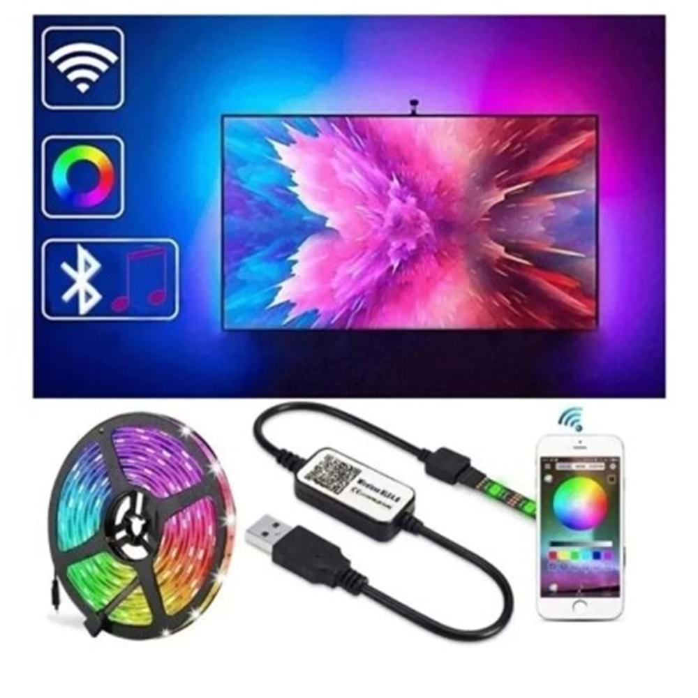 Hightek Rgb 5V Usb Li Tv Arkası Kumandalı Silikonlu Dış Mekan Şerit Led -3 Metre