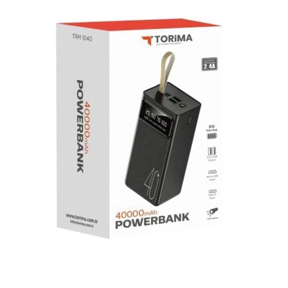 Torima TRM1040 Hızlı Şarj Dijital Göstergeli 40.000 Mah Powerbank Siyah