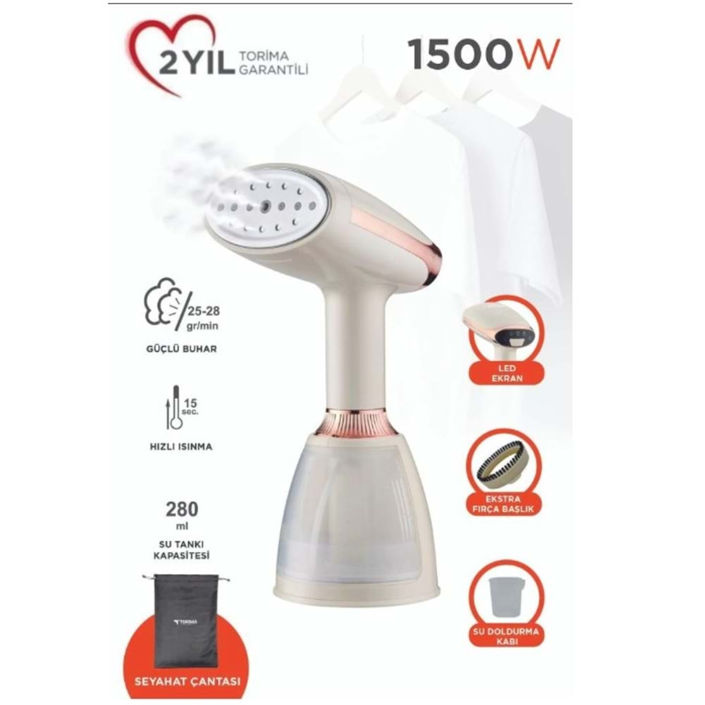 Torima KY003 Krem Buharlı 1500W Taşınabilir Seyahat Boy Dikey Ütü