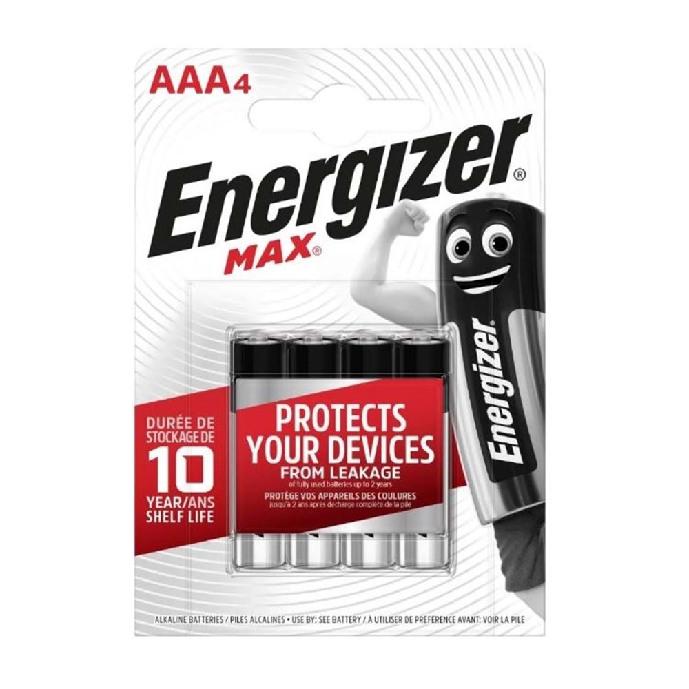 Energizer Max AAA LR03 Alkalin İnce Kalem Pil 4 Lü Paket Halinde