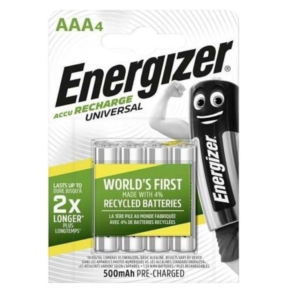 Energizer Universal Recharge AAA 500 mAh 4 Lü Paket Halinde