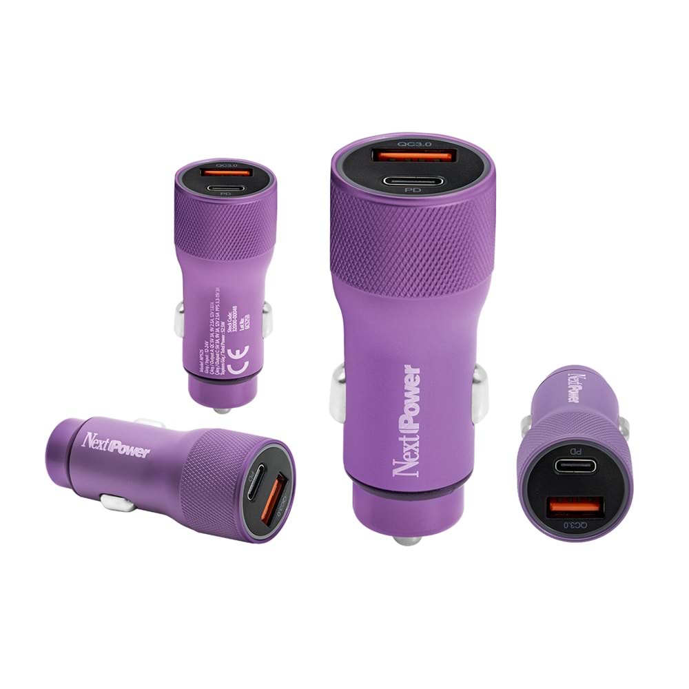 Next Power NP525 USB/PD Araç içi Hızlı Şarj Adaptörü - Mor