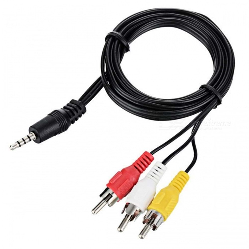 3.5 mm St Erkek / 3 Rca Kablo 1.5 Metre Kısa Jack Av Kablosu