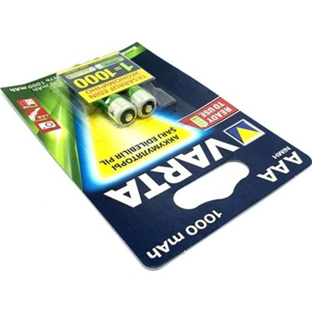 Varta 1000 mAh AAA İnce Şarjlı Kalem Pil 2 Li Paket Halinde