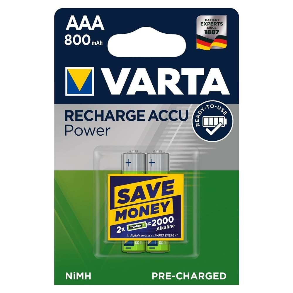 Varta 800 mAh AAA İnce Şarjlı Kalem Pil 2 Li Paket Halinde