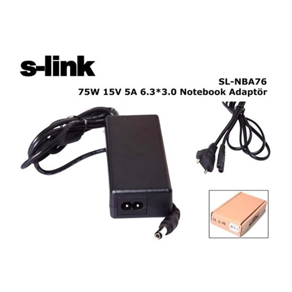 S-link SL-NBA76 75W 15V 5A 6.3*3.0 Toshiba Notebook Standart Adaptör