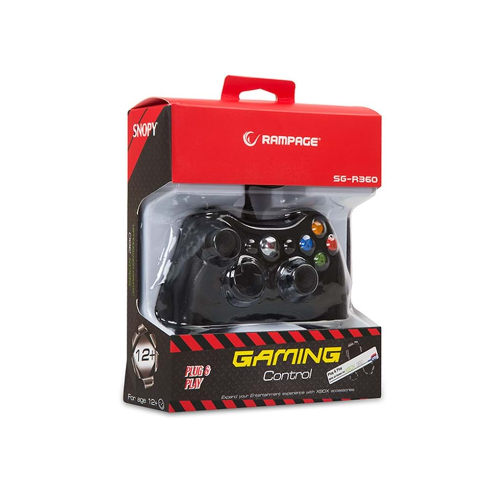 Snopy Rampage SG-R360 Siyah Xbox-360 ve USB PC Destekli 2.20m Kablolu Oyunkolu Joypad