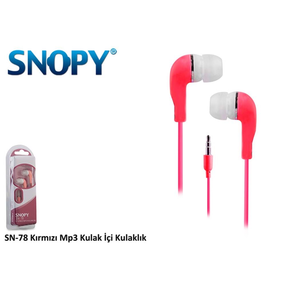 Snopy SN-78 MP3 Kulak İçi Kırmızı Kulaklık Snopy SN-78 MP3 Kulak İçi Kırmızı Kulaklık