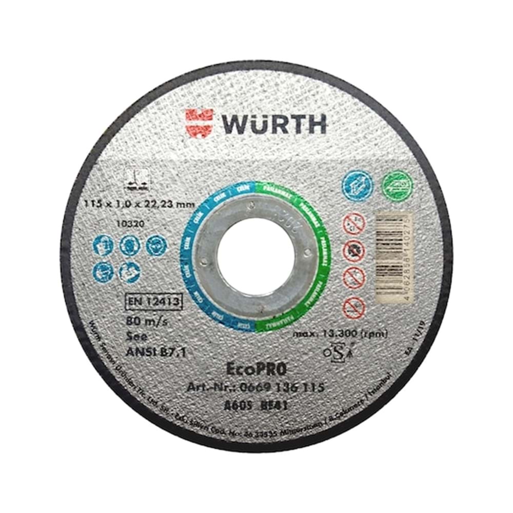 Würth 0669 136 115 Ecopro Paslanmaz Çelik İçin 115*1mm Kesme Taşı