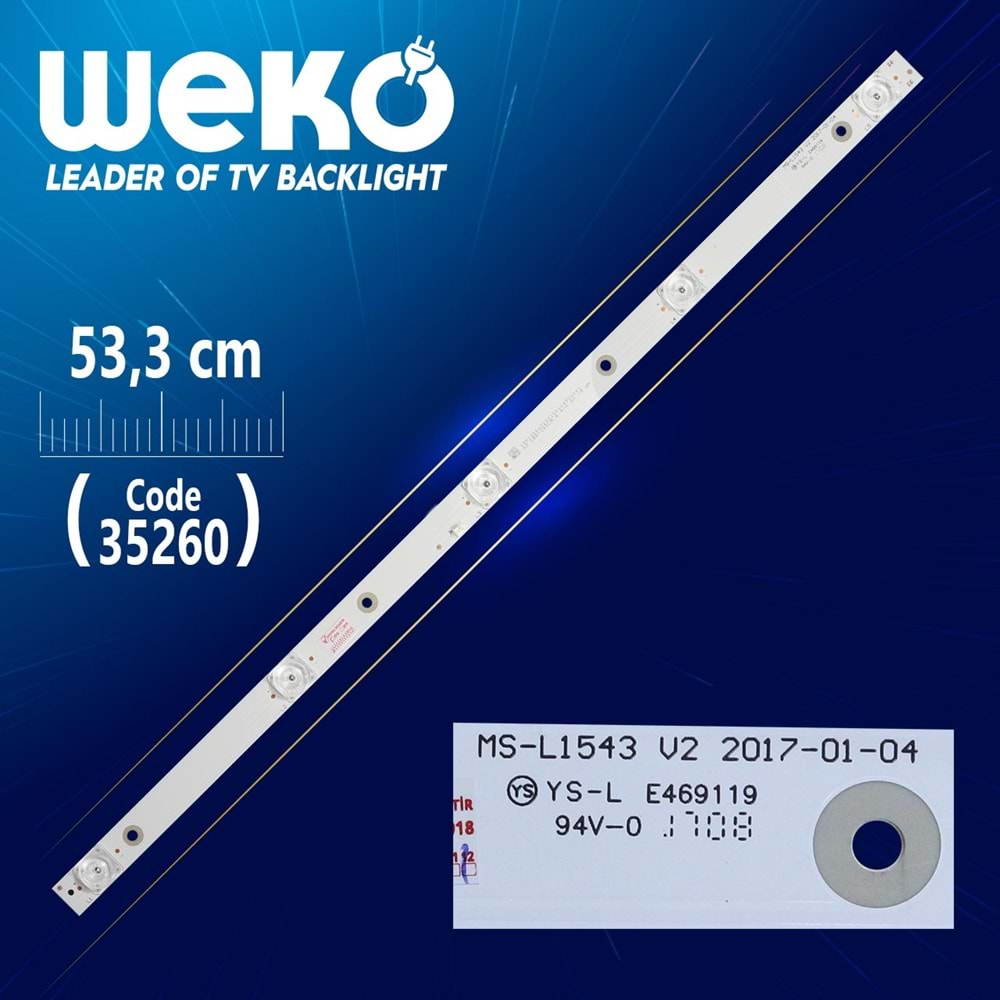 Weko 35260 MS-L1543 V2 - A3 188-192LM 6.4-6.6V 1M WR -53.3 CM 5 LEDLİ=SET-2187=SET-0295=LED38=GEN-295=Adet Olarak Satılır--SN55CRE88/0227, SN055LDJRXCV6488H-Y