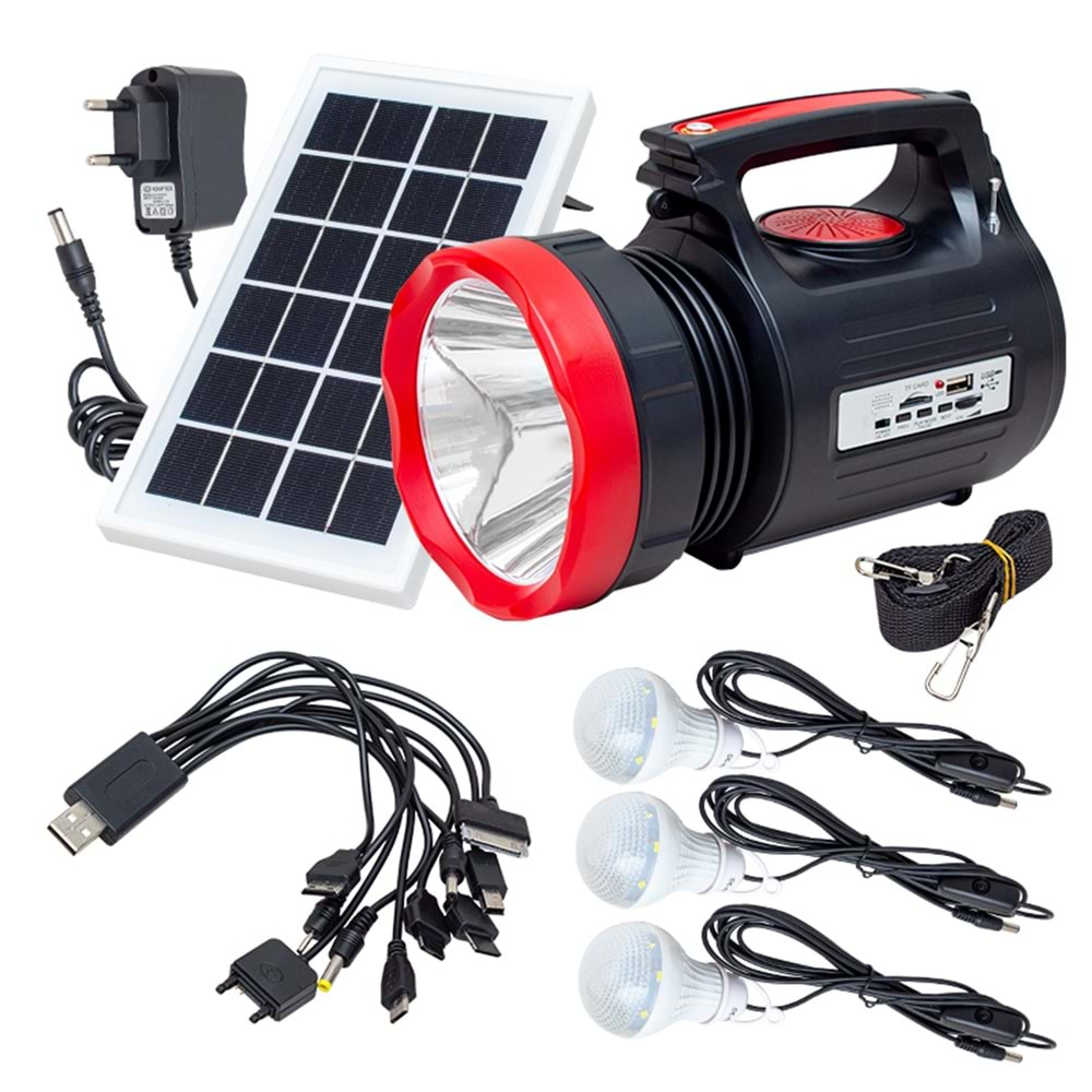 Powermaster 2695 Yajia YJ-1908TSYK 10 Watt 22 Smd Led li Solar Panelli 3 Ampullü USB-MP3-Radyo Destekli Solar Işıldak Fener