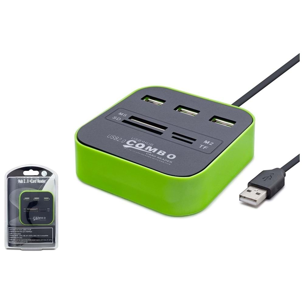 Hadron HDX7006(160) USB Hub 2.0 3 Port USB Çoklayıcı + TF & SD & PRO DUO Kart Okuyucu