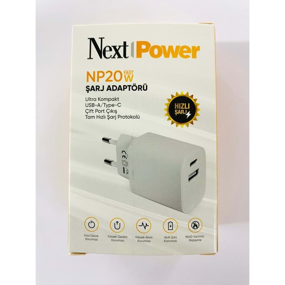 Next Power NP20 20 Watt USB-A/Type-C Çift Port Çıkış Hızlı Şarj Adaptörü